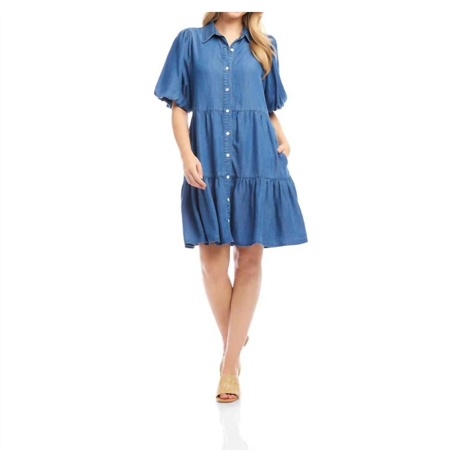 New Karen Kane By The Sea Puff Sleeve Dress In Chambray